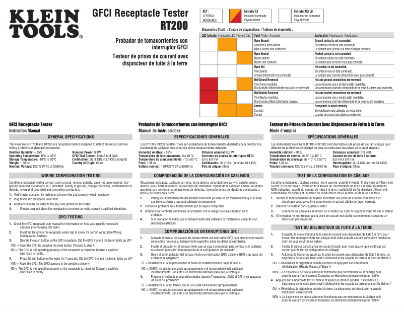 Page n°1 - Manuel utilisateur Klein Tools RT200