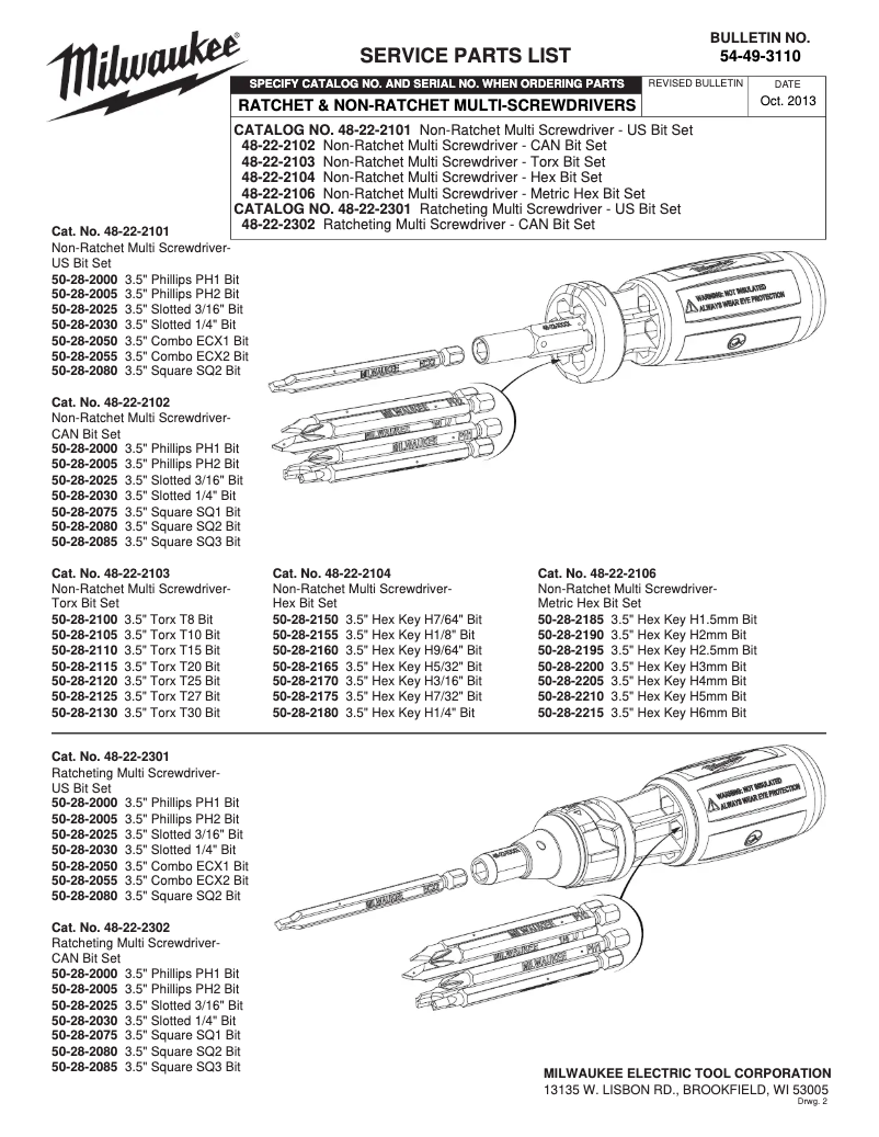 Page 1 de la notice Manuel utilisateur Milwaukee 48-22-2302