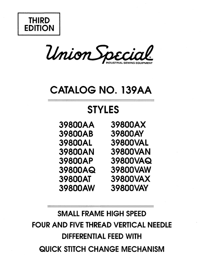 Page n°1 - Manuel utilisateur Union Special 39800VAQ