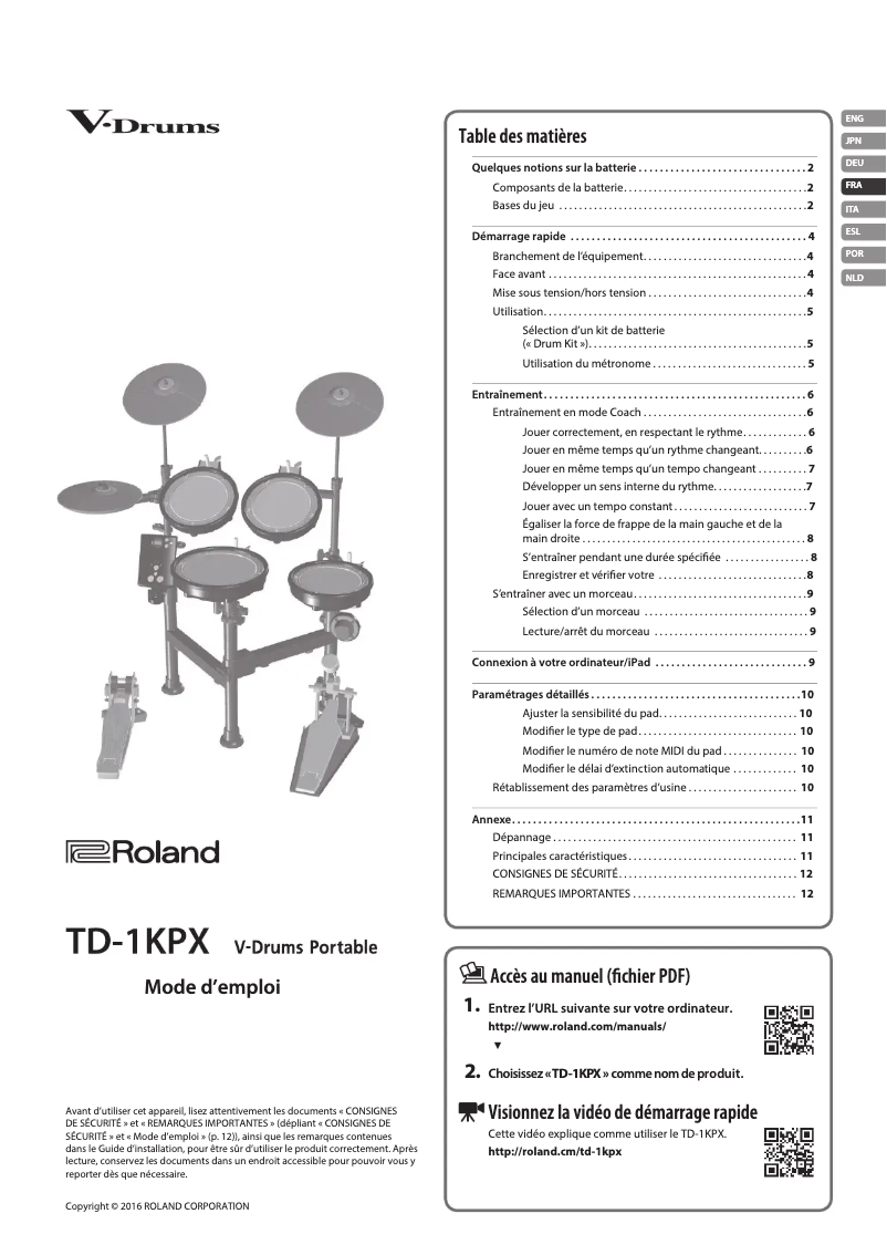 Page n°1 - Manuel utilisateur Roland TD-1KPX