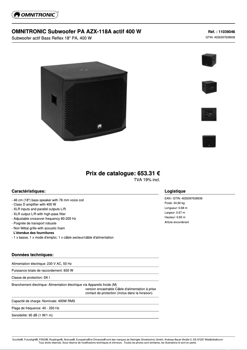Page n°1 - Fiche technique Omnitronic AZX-118A