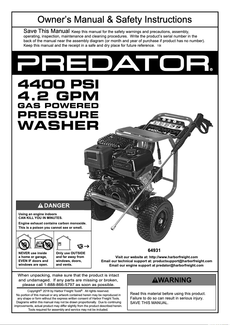 Page 1 de la notice Manuel utilisateur Jet-USA Predator 4400 PSI / 4.2 GPM