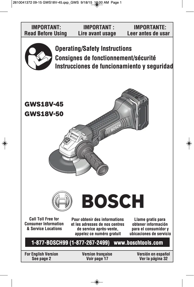 Image de la première page du manuel de l'appareil GWS18V-45