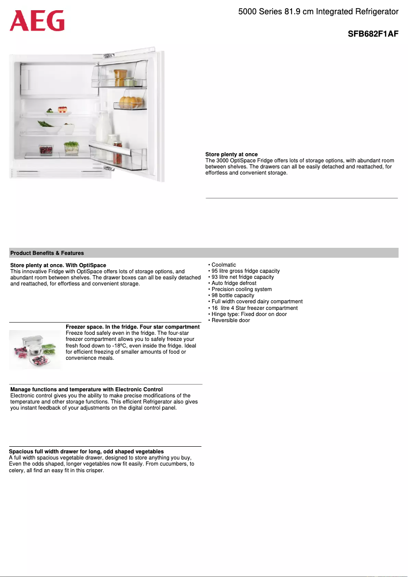 Page 1 de la notice Fiche technique AEG SFB682F1AF