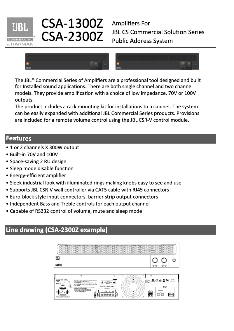 Page n°1 - Fiche technique JBL CSA 2300Z