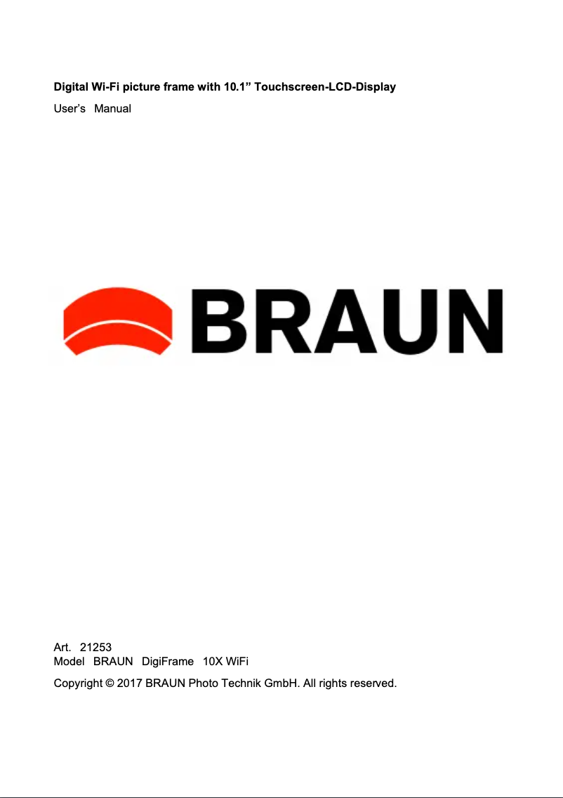 Page n°1 - Manuel utilisateur Braun DigiFrame 10X WiFi