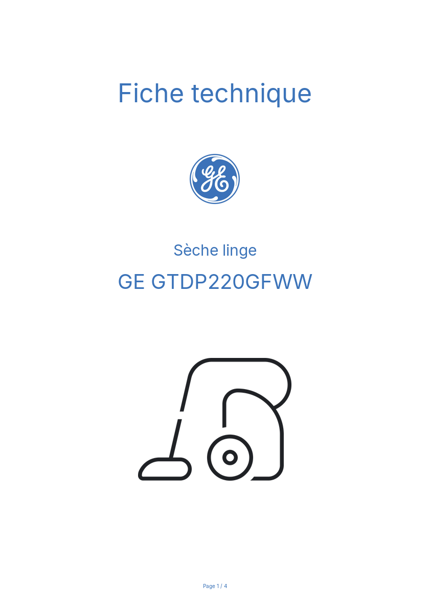 Page n°1 - Fiche technique GE GTDP220GFWW