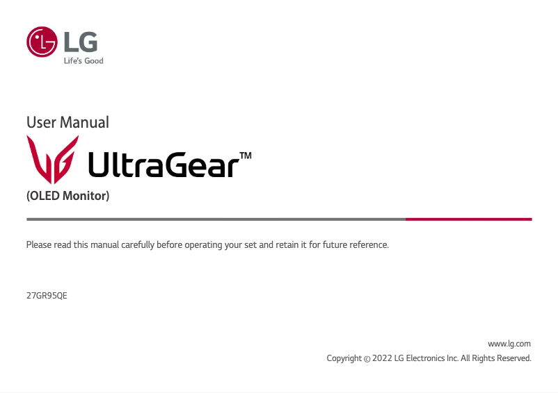 Page 1 de la notice Manuel utilisateur LG 27GR95QE