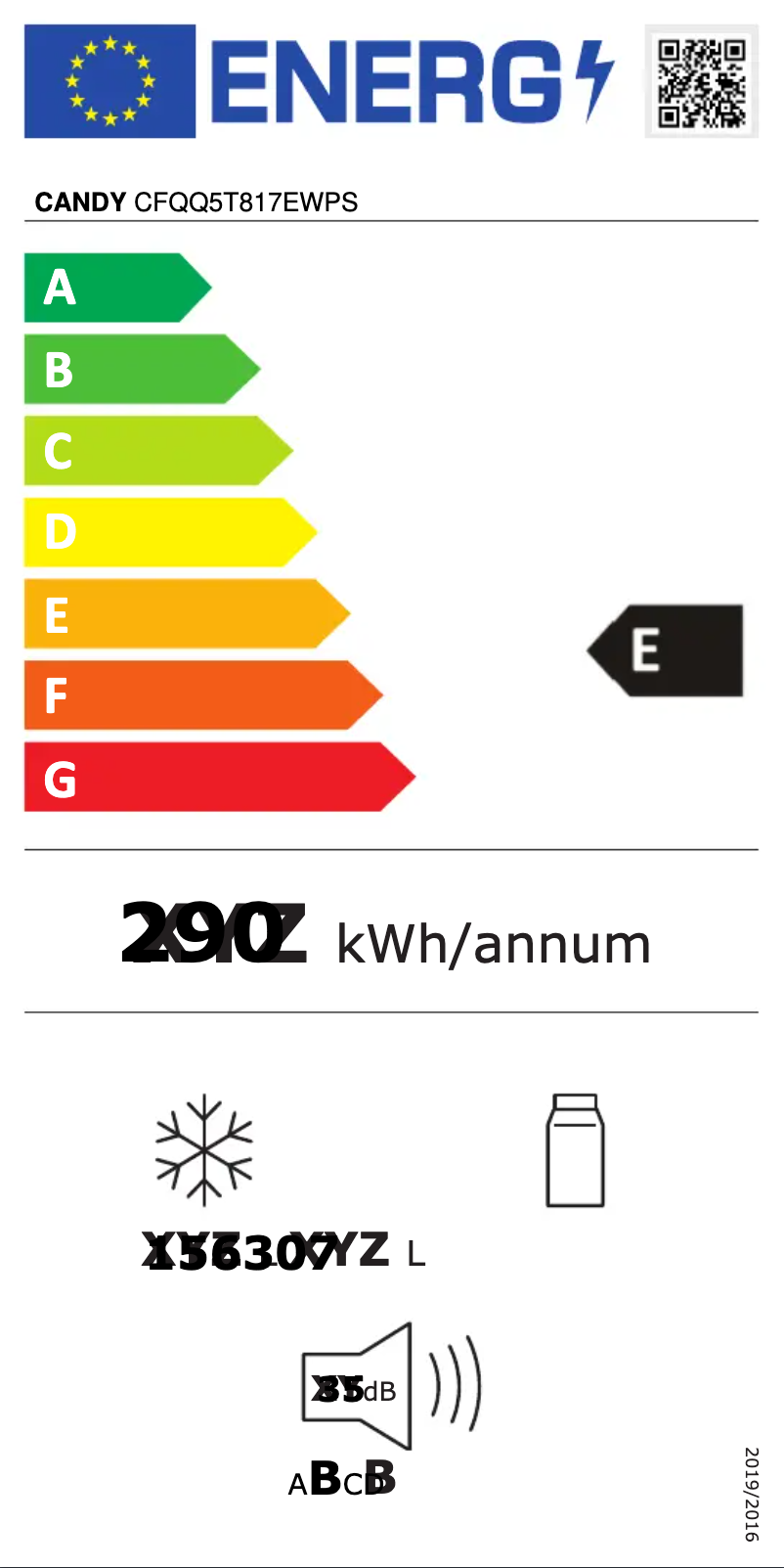 Page 1 de la notice Label énergétique Candy CFQQ5T817EWPS