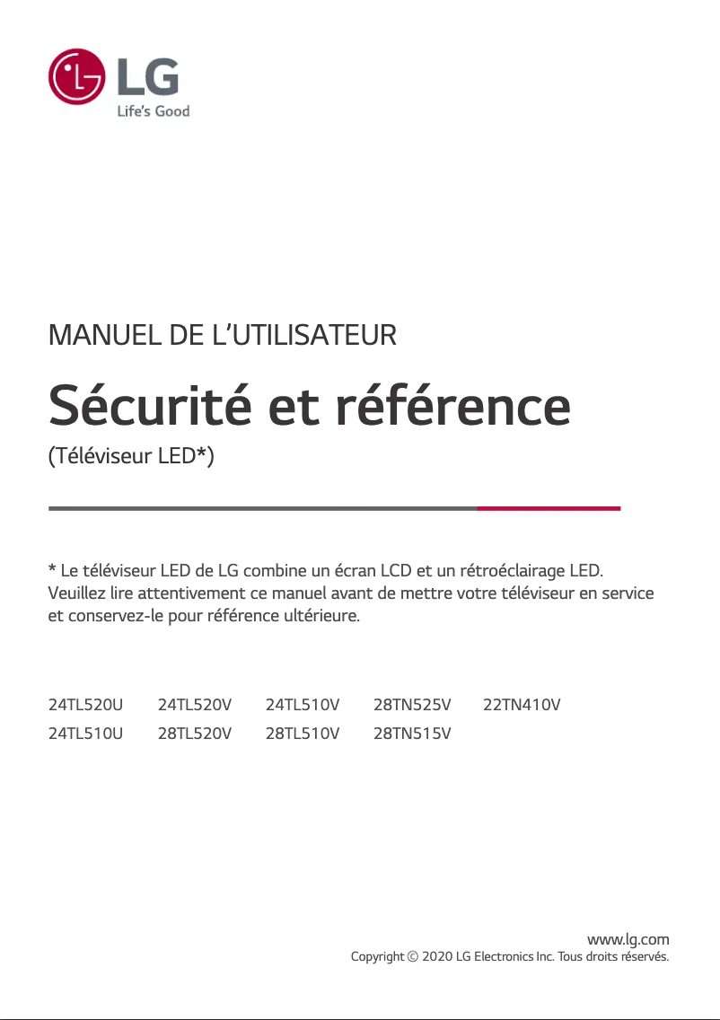 Page 1 de la notice Manuel utilisateur LG 28TN525V