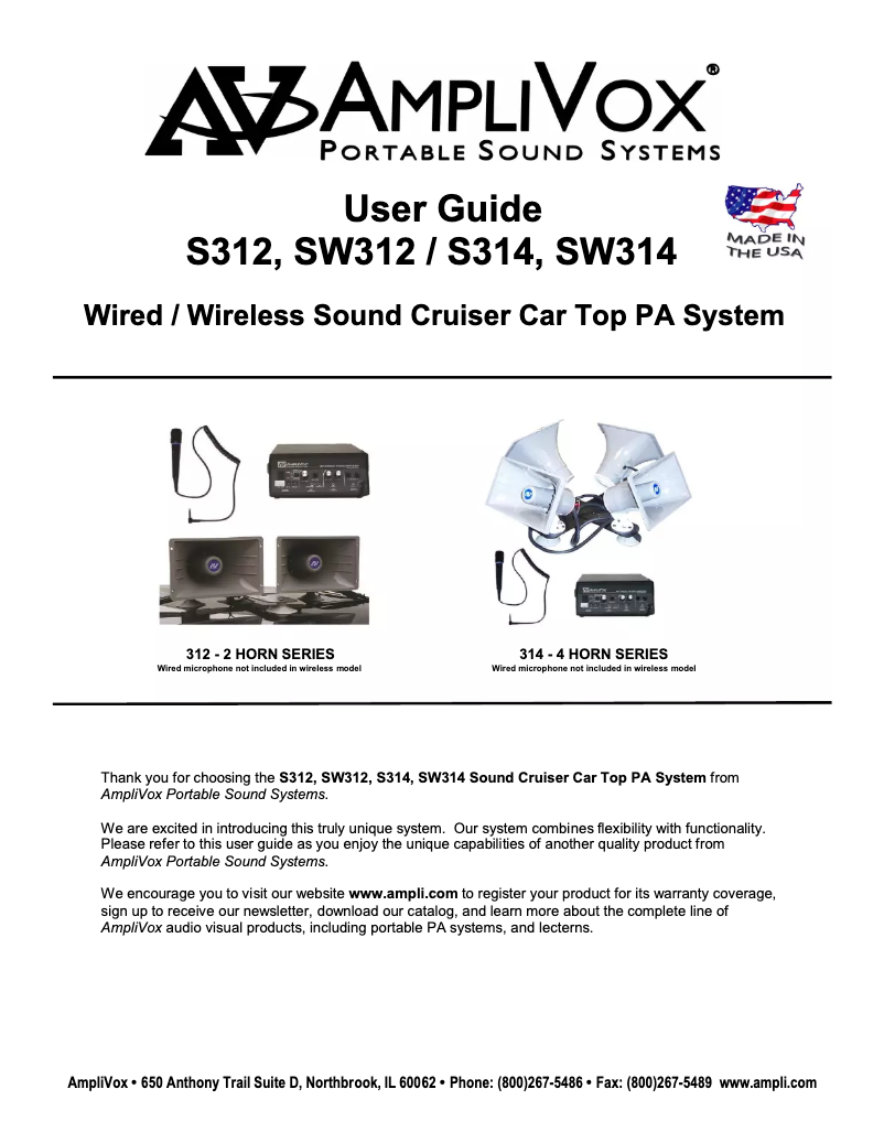 Page n°1 - Manuel utilisateur AmpliVox SW314