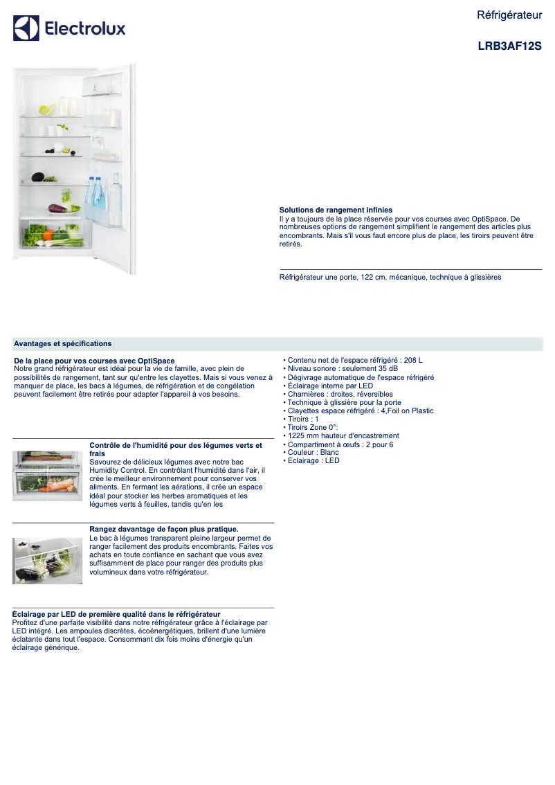 Página 1 del manual Ficha técnica Electrolux LRB3AF12S