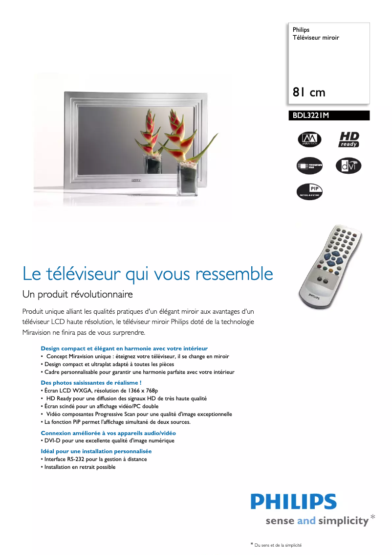 Page 1 de la notice Fiche technique Philips BDL3221M