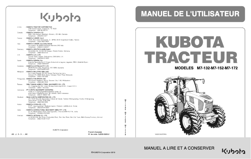Page n°1 - Manuel utilisateur Kubota M7-152