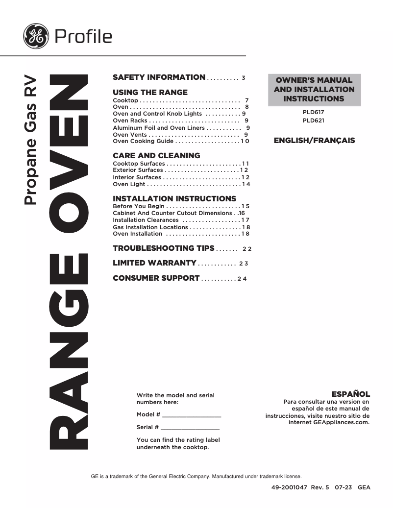 Page 1 de la notice Guide d'installation GE Profile PLD617RTSS