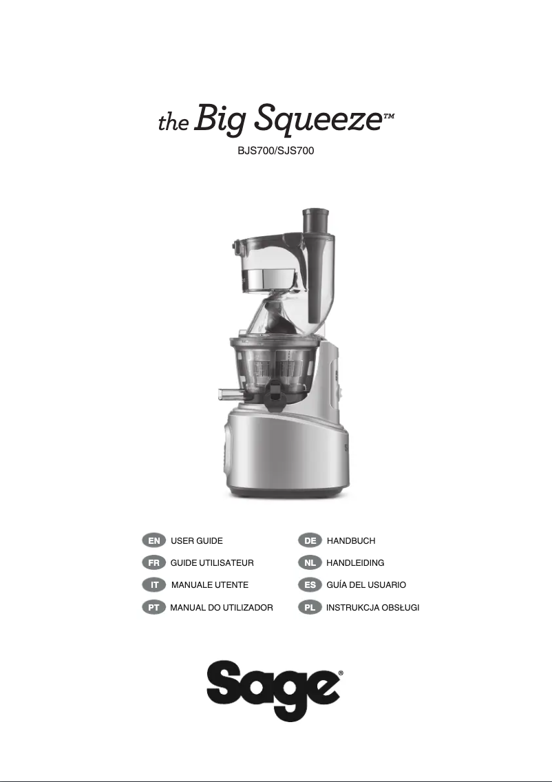 Page 1 de la notice Manuel utilisateur Sage The Big Squeeze SJS700