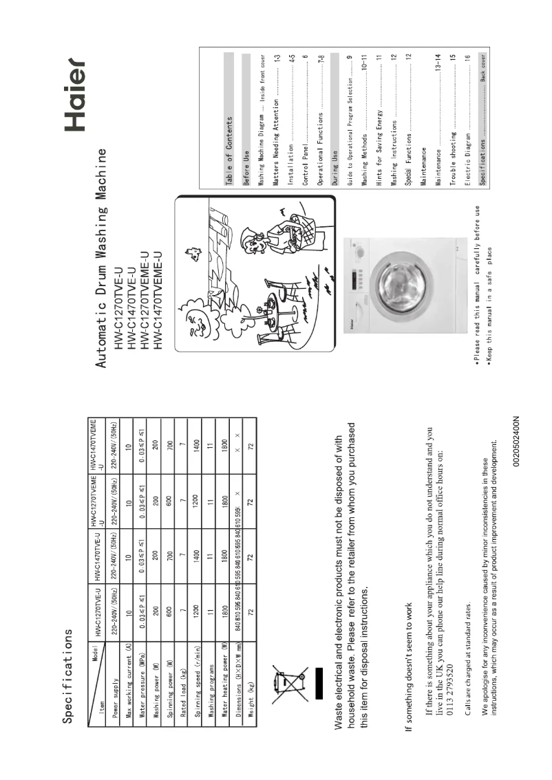 Page 1 de la notice Manuel utilisateur Haier HW-C1470TVE