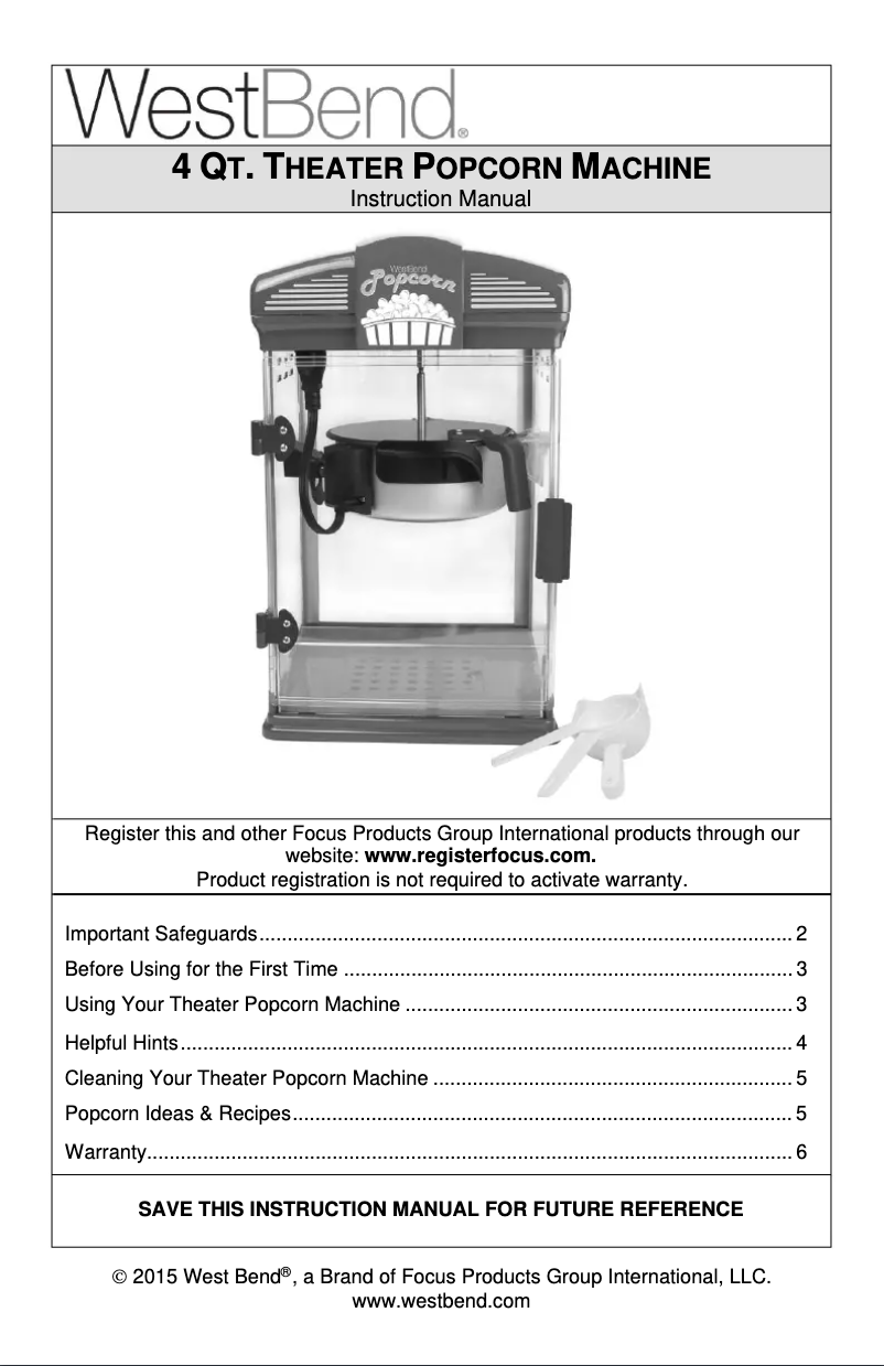 Page 1 de la notice Manuel utilisateur WestBend 82515