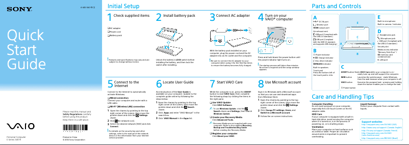 Page n°1 - Guide d'installation Sony Vaio SVE11125CXW