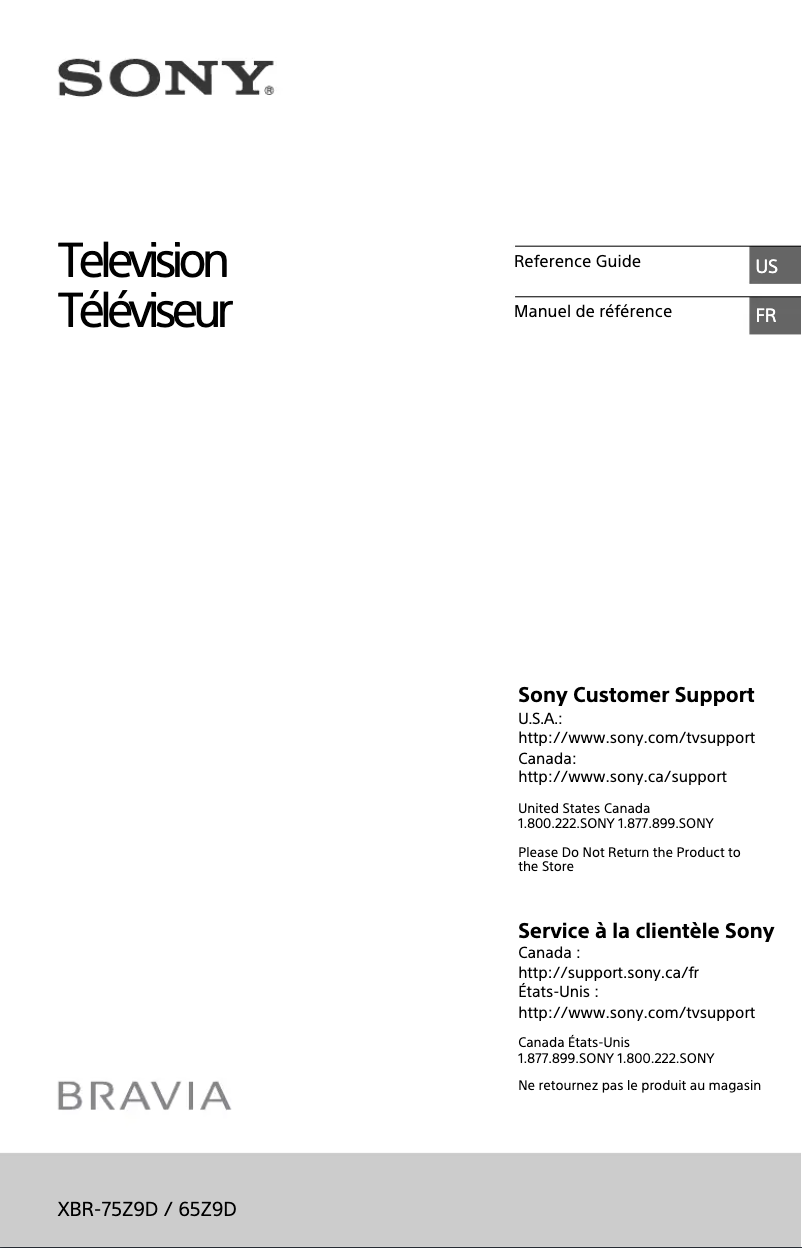 Image de la première page du manuel de l'appareil Bravia XBR-65Z9D