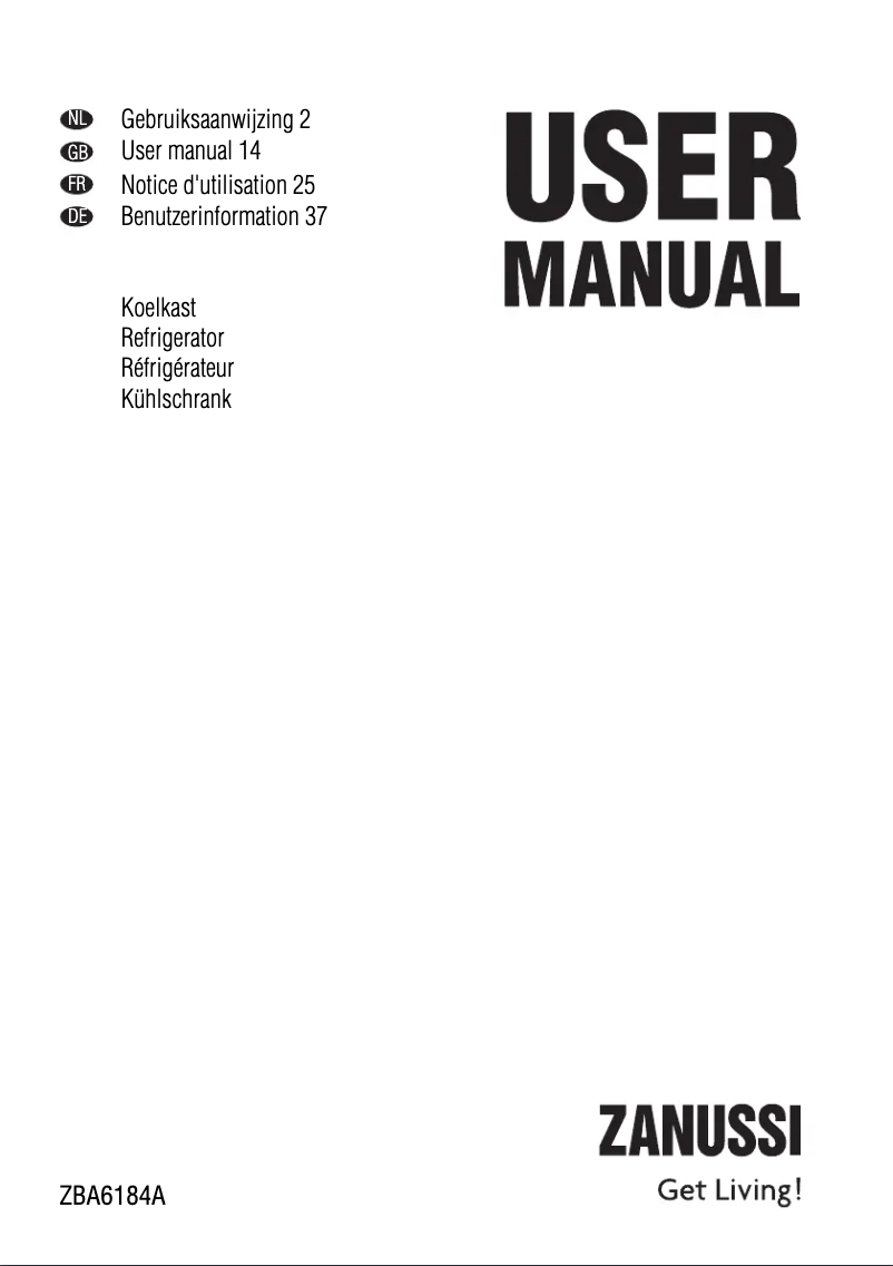 Page n°1 - Manuel utilisateur Zanussi ZBA6184A