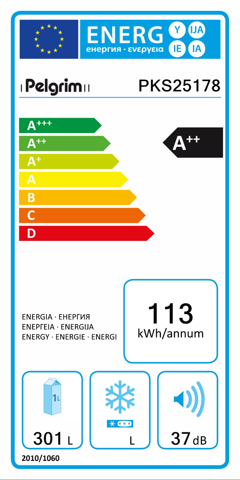 Page 1 de la notice Label énergétique Pelgrim PKS25178