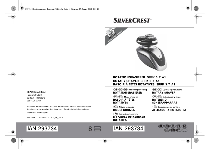 Page n°1 - Manuel utilisateur SilverCrest SRRK 3.7 A1