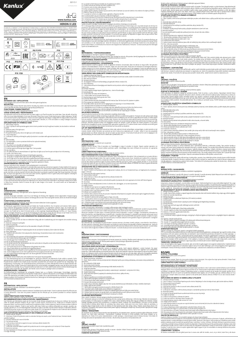 Page 1 de la notice Manuel utilisateur Kanlux HERON II LED