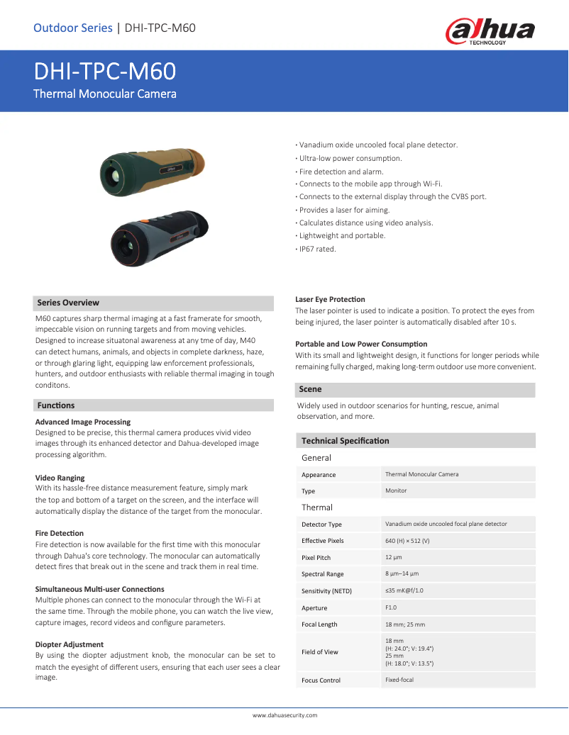 Page 1 de la notice Fiche technique Dahua Technology TPC-M60