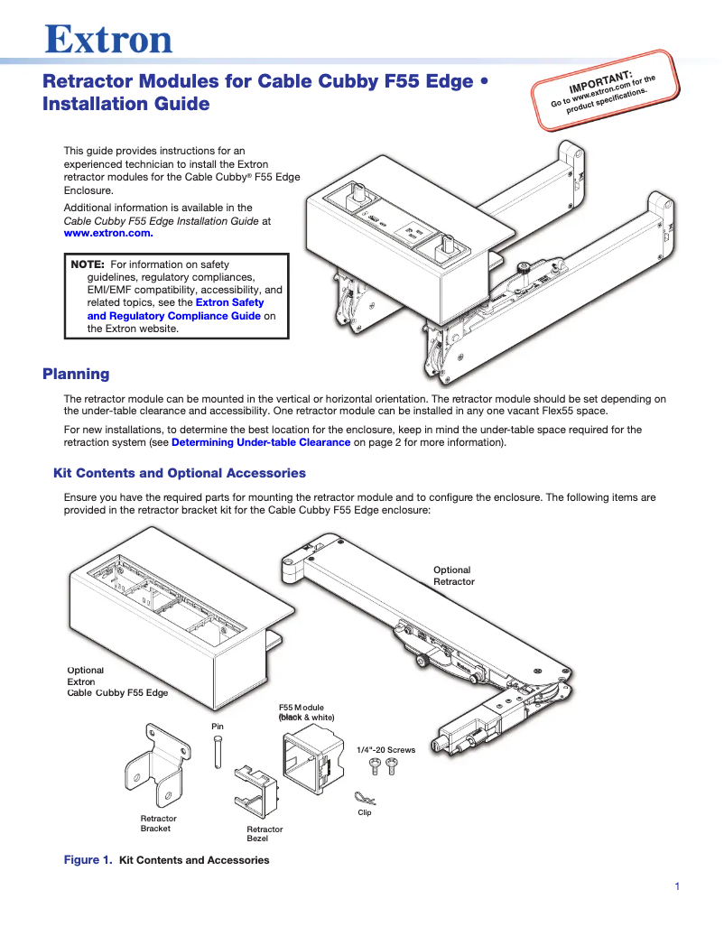 Image de la première page du manuel de l'appareil Cable Cubby F55 Edge