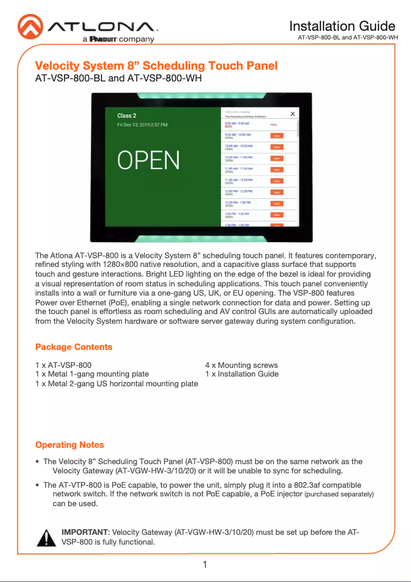 Page 1 de la notice Mode d'emploi Atlona AT-VSP-800