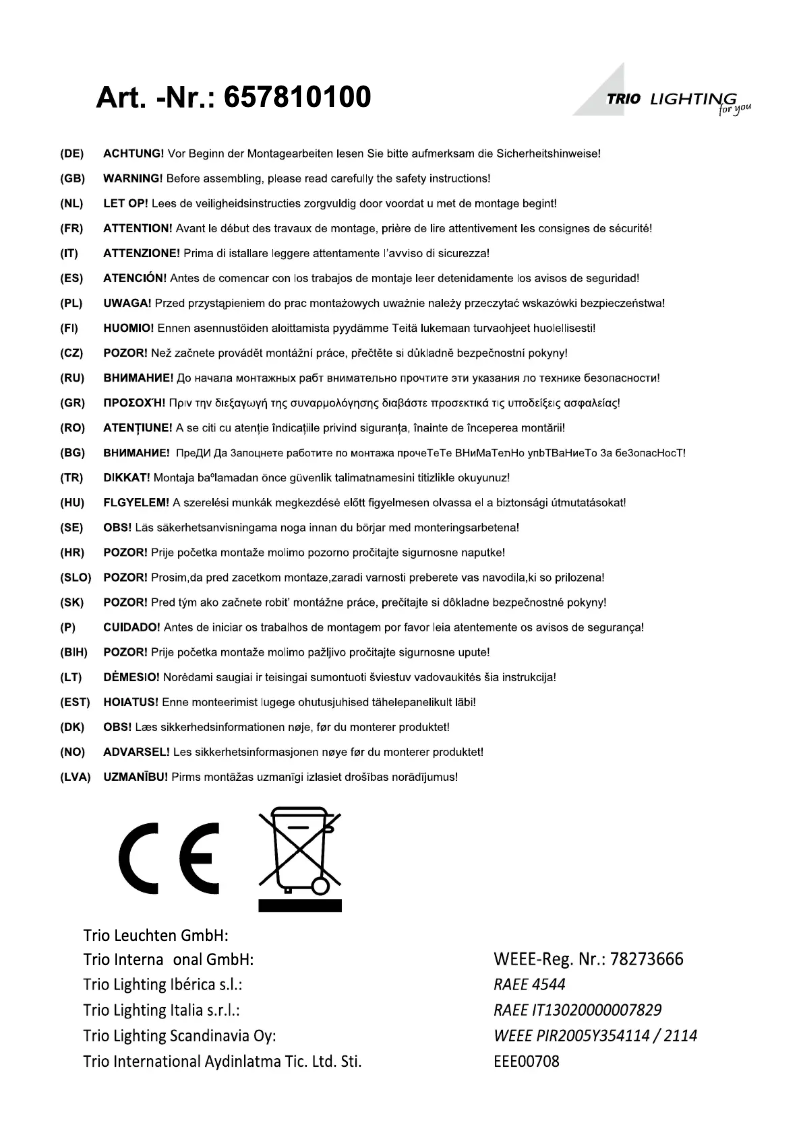 Page 1 de la notice Manuel utilisateur Trio Lighting Condor 657810100