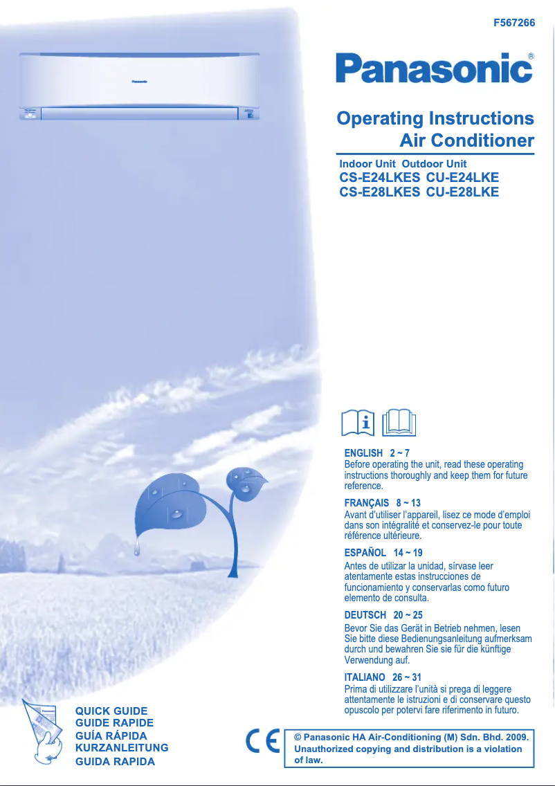 Page n°1 - Manuel utilisateur Panasonic CS-E28LKES