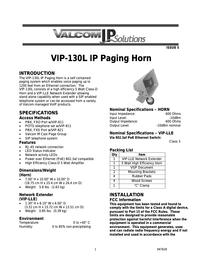 Imagen de la primera página del manual del dispositivo VIP-148L