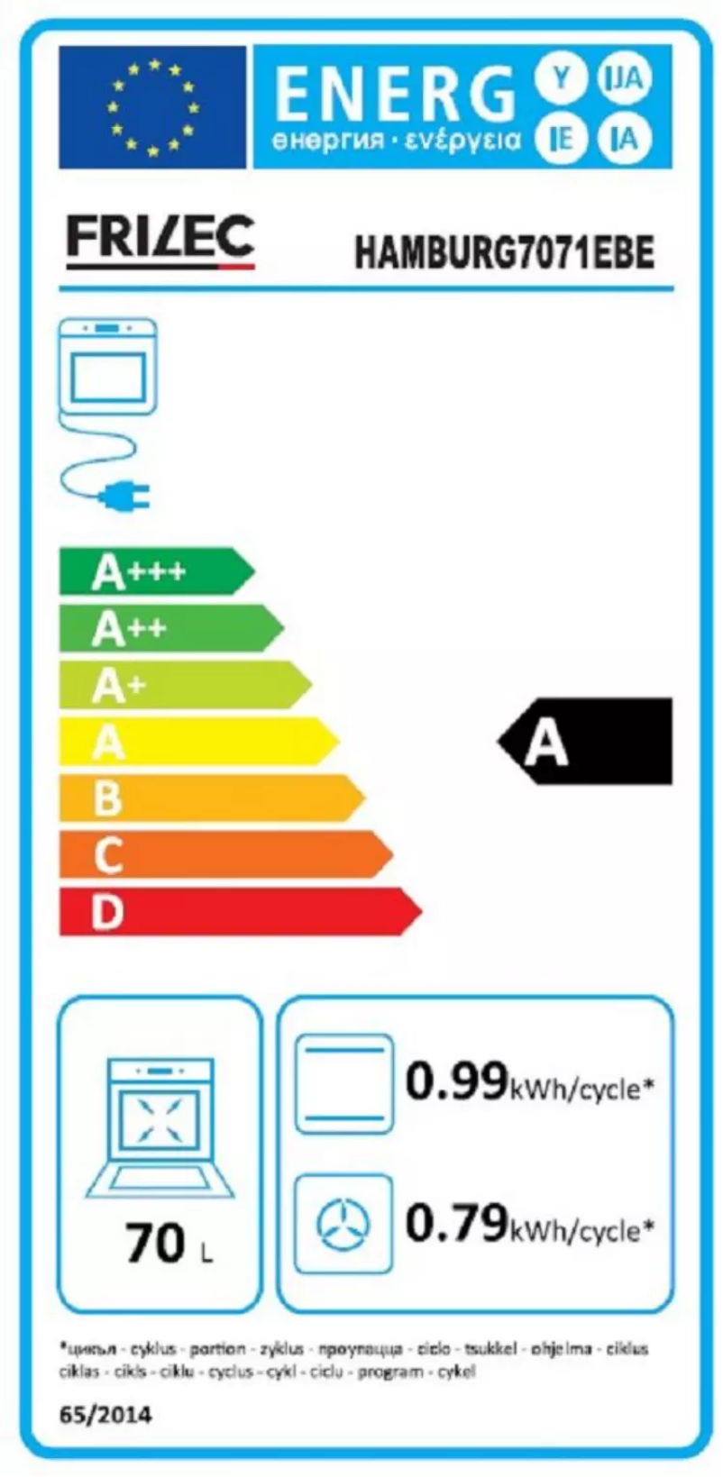 Page 1 de la notice Label énergétique Frilec HAMBURG7071EBE