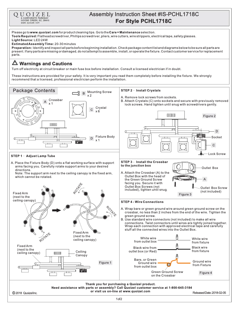 Page n°1 - Manuel utilisateur Quoizel PCHL1718C