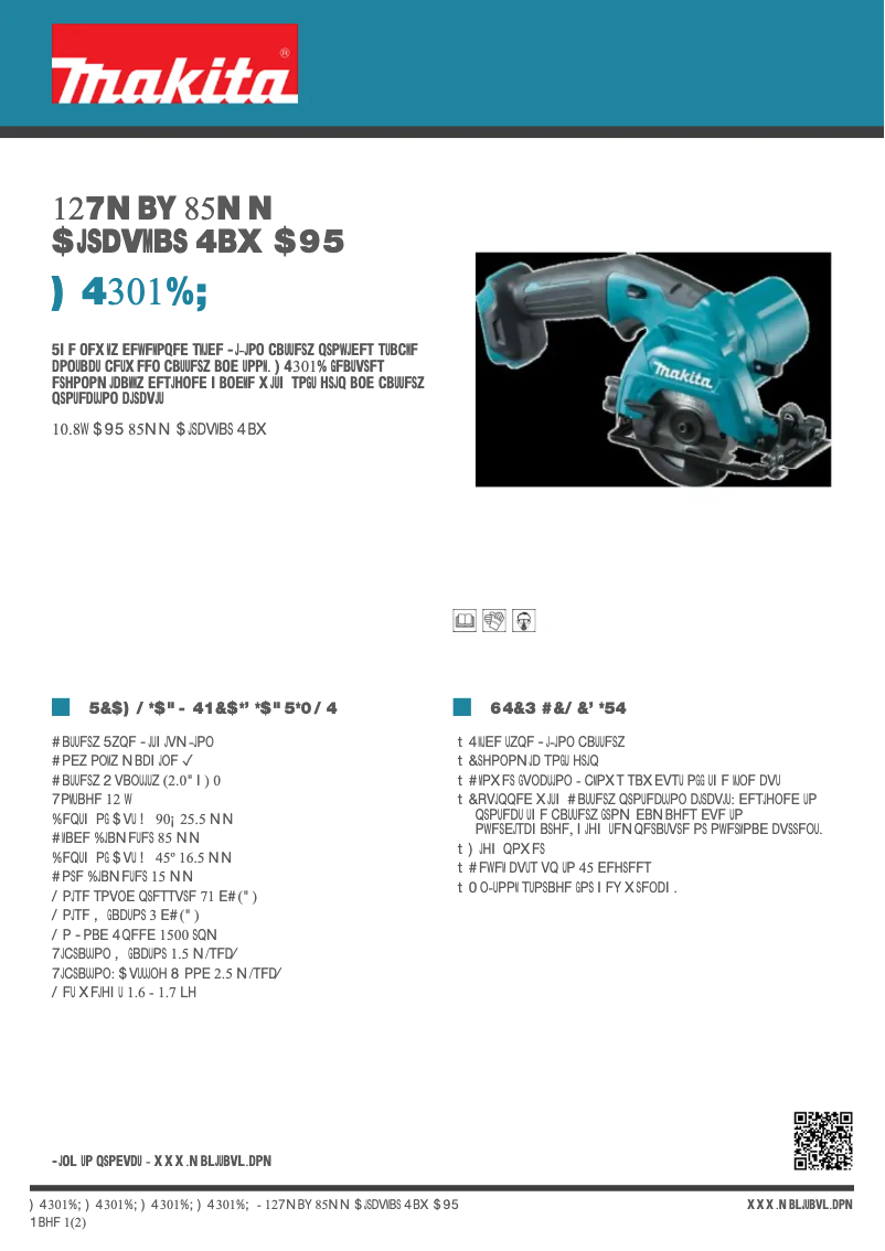 Page 1 de la notice Fiche technique Makita HS301DZ