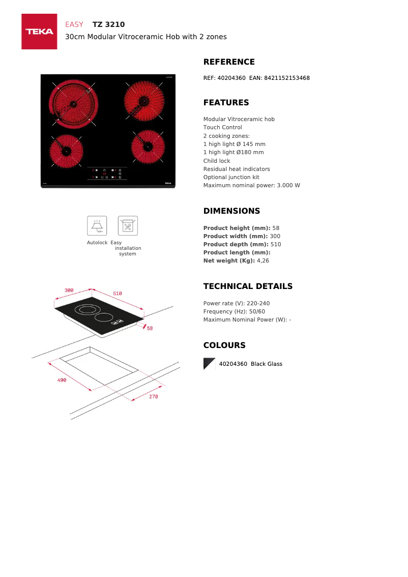 Page n°1 - Fiche technique Teka TZ 3210