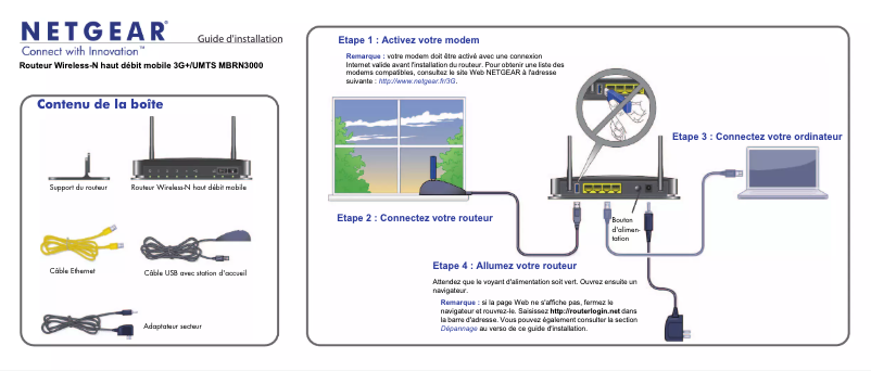 Page 1 de la notice Guide d'installation Netgear MBRN3000