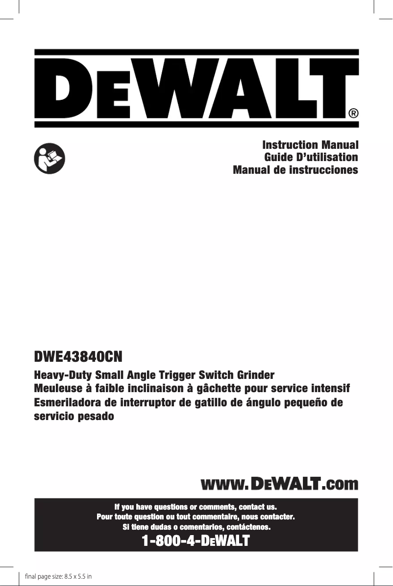 Page n°1 - Manuel utilisateur DeWalt DWE43840CN