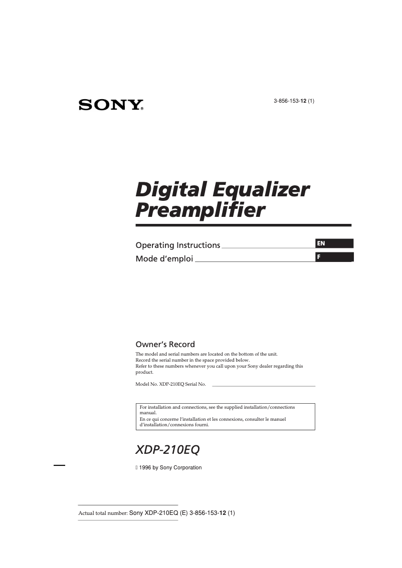 Page 1 de la notice Manuel utilisateur Sony XDP-210EQ