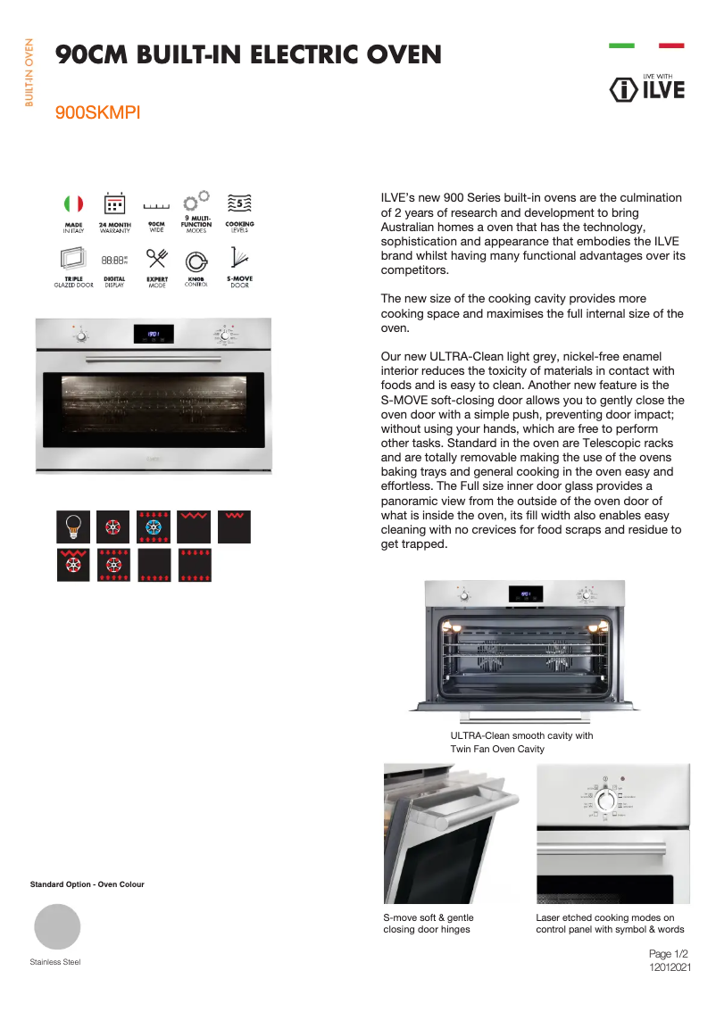 Page 1 de la notice Fiche technique Ilve 900SKMPI