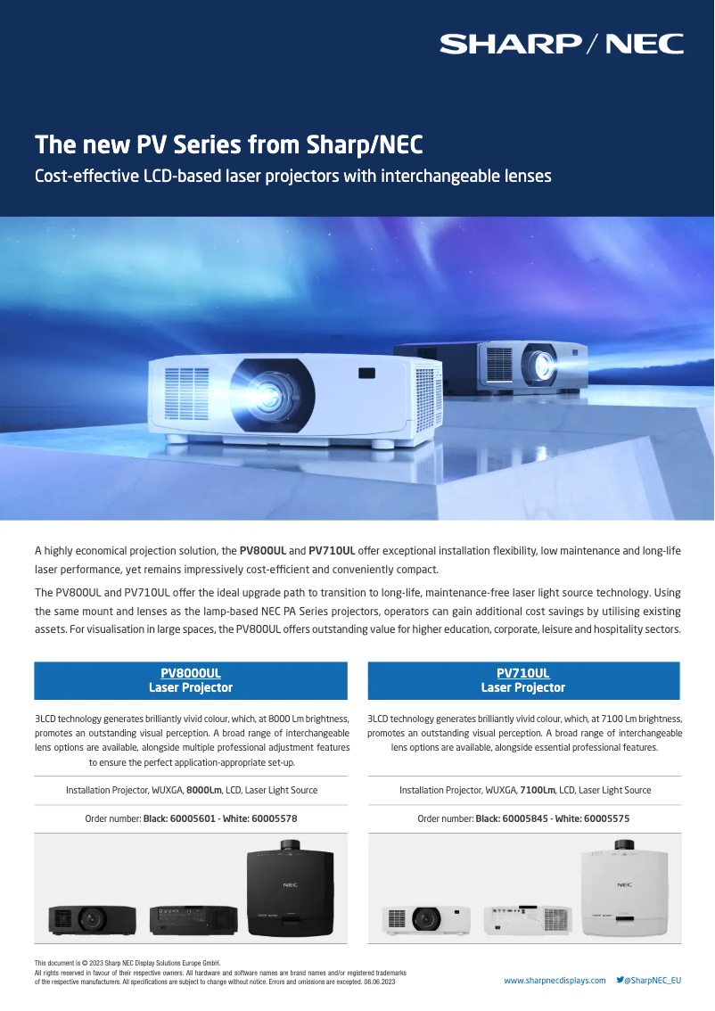 Page 1 de la notice Brochure NEC PV710UL