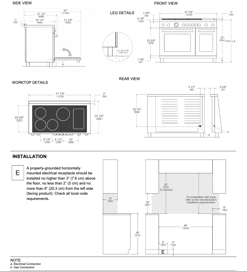 Page 1 de la notice Guide d'installation Bertazzoni PRO486IGFEPXT