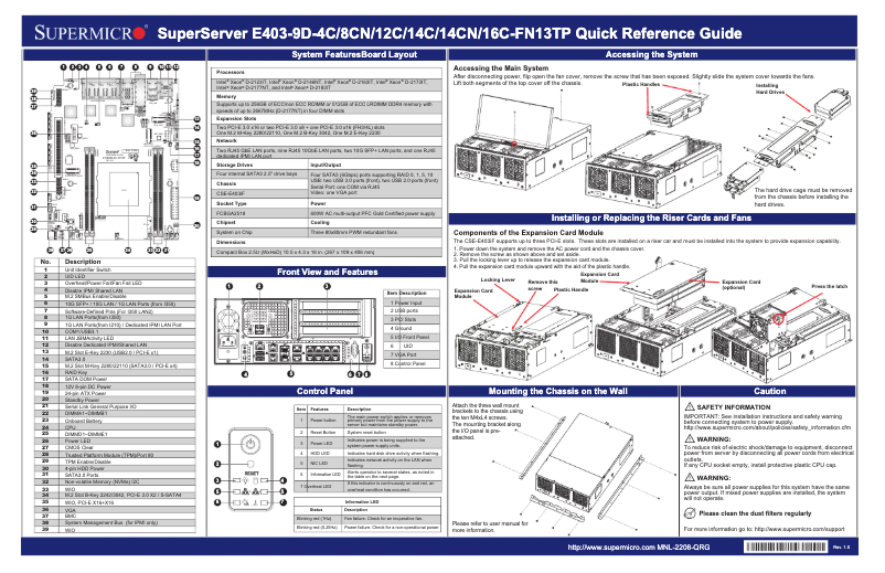 Page 1 de la notice Guide de démarrage rapide Supermicro SuperServer E403-9D-14CN-FN13TP