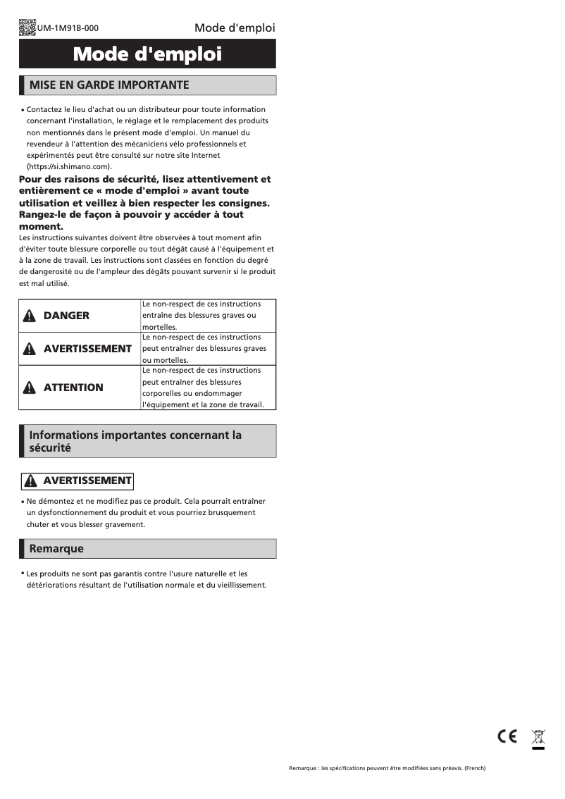 Page 1 de la notice Manuel utilisateur Shimano Ultegra DI2 EW-JC130-SS