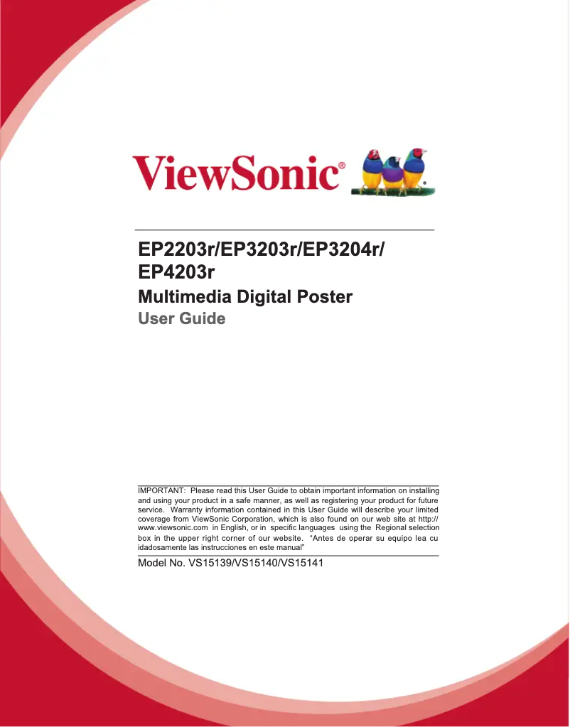 Page 1 de la notice Manuel utilisateur Viewsonic EP3203R