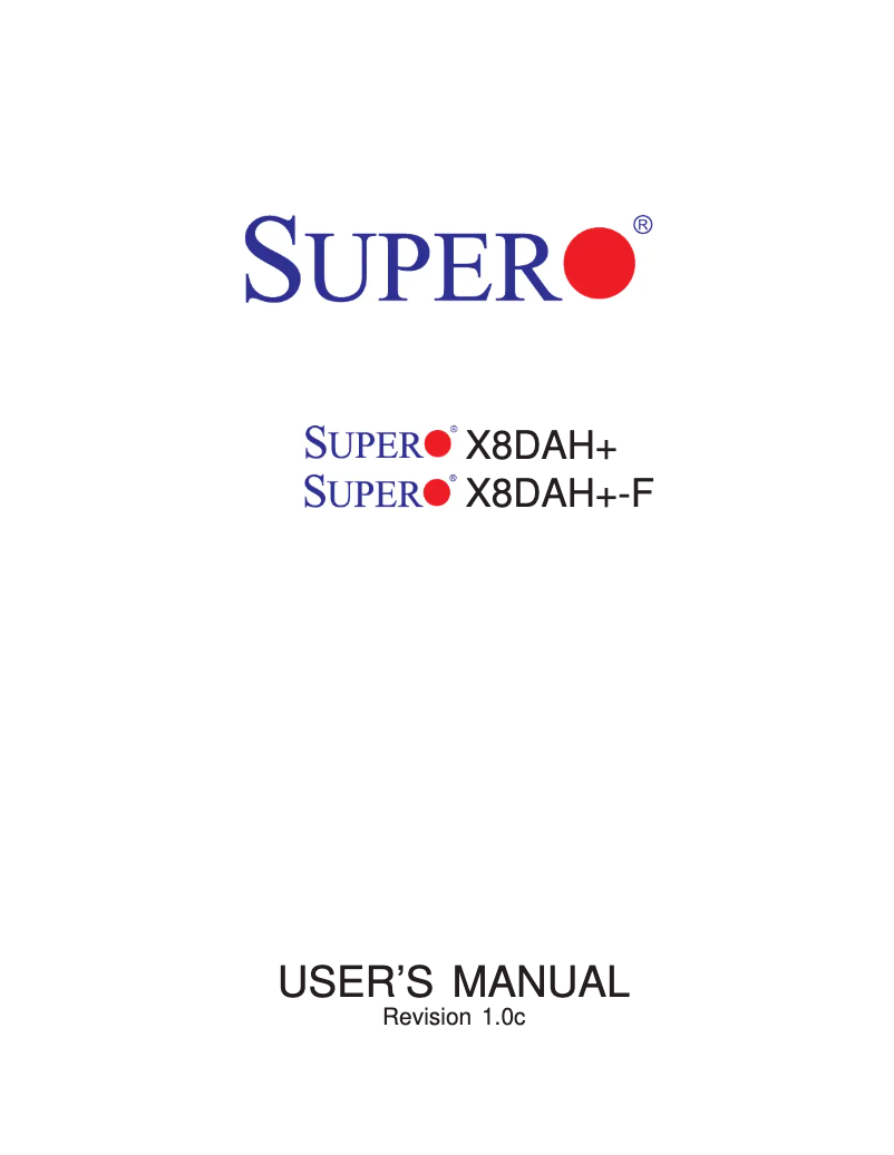 Page 1 de la notice Manuel utilisateur Supermicro X8DAH+
