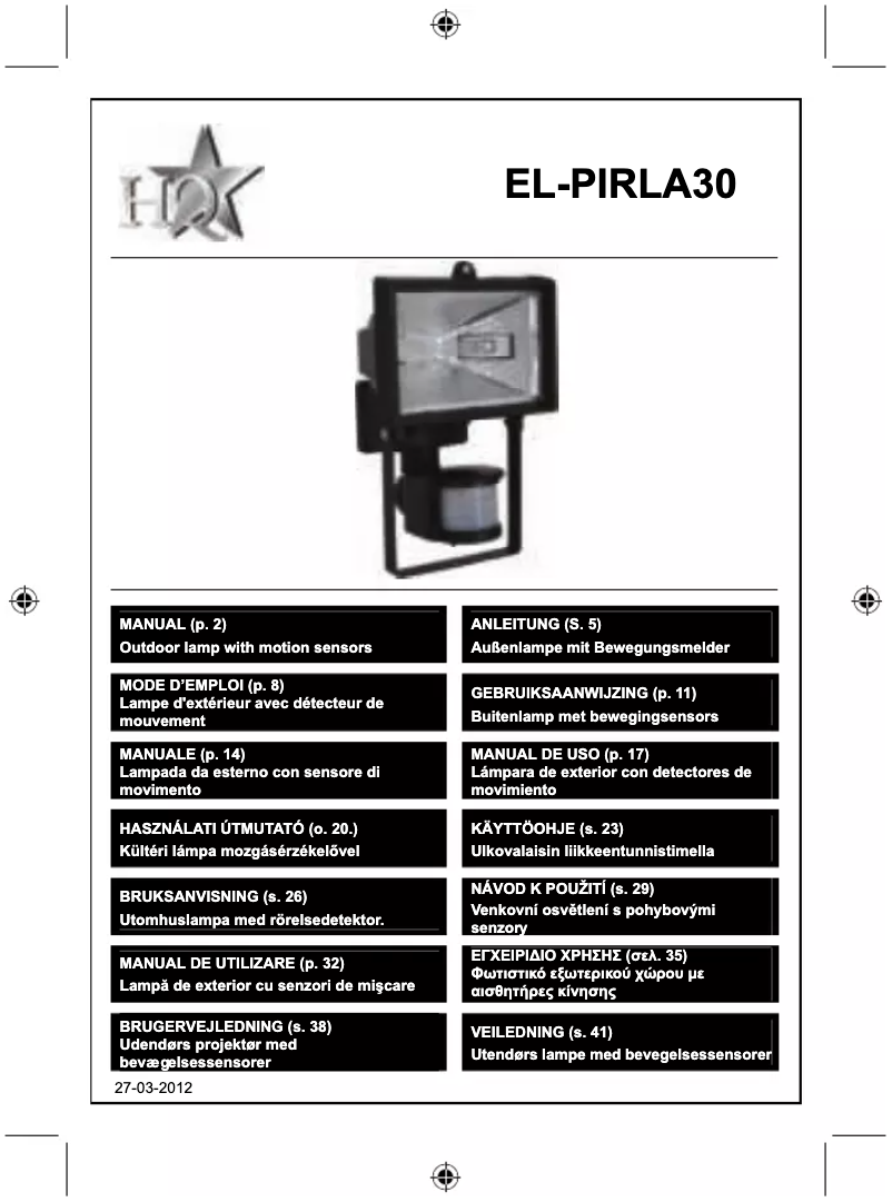 Image de la première page du manuel de l'appareil EL-PIRLA30