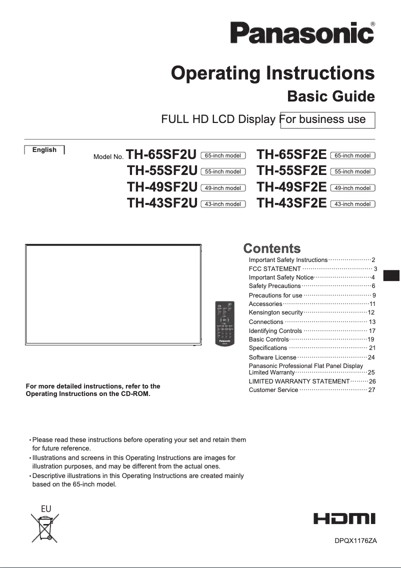 Page 1 de la notice Manuel utilisateur Panasonic TH-65SF2U
